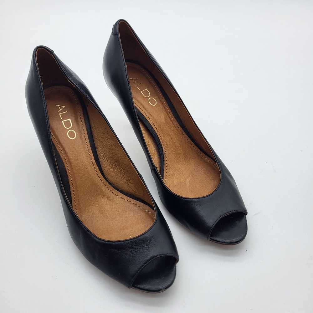 Aldo Classic Black Peep Toe Classic Feminine Heels